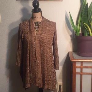 Gold, shimmery, long-sleeved knit shrug